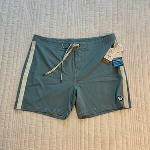 Vuori Men's Teal Swim Board Shorts with White Accents